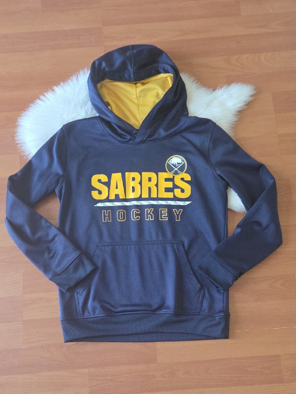 NHL Youth Buffalo Sabres Navy and Gold Pullover Hoodie Youth Medium